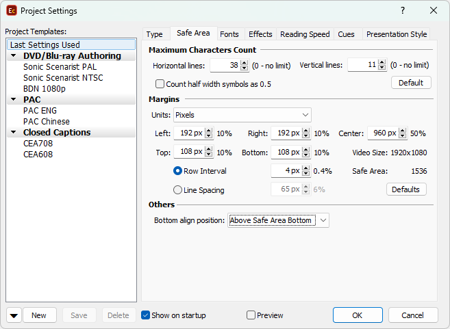  Project Settings- Safe Area page